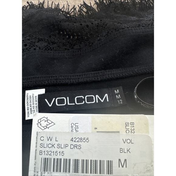 New Volcom Women’s Size Medium Lace Fringe Mini Dress Slick Slip Black - Picture 5 of 7
